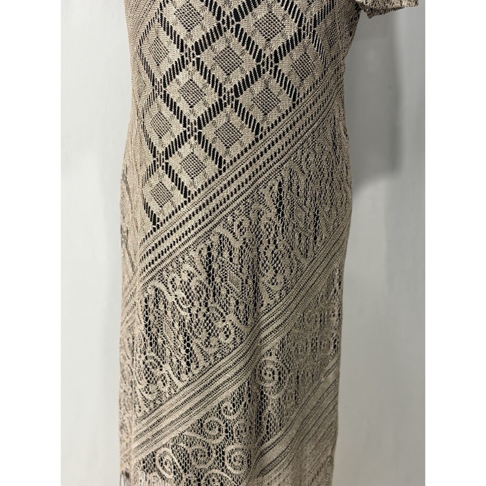 Vintage Helene Blake Crochet Lace Dress Sz 10 Gold Lurex Fringe Whimsigoth Boho - Picture 3 of 12